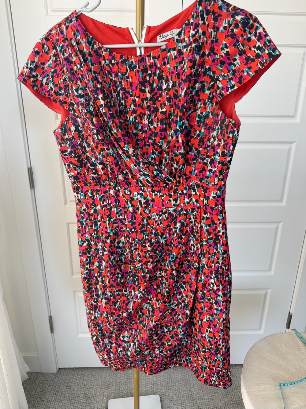25. Eliza J Red Multi-Color Cap Sleeve Midi Dress - Picture 5 of 5